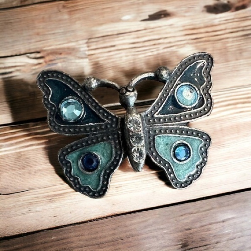 Vintage Butterfly Brooch - Marked NP - Blue and Silver Tone